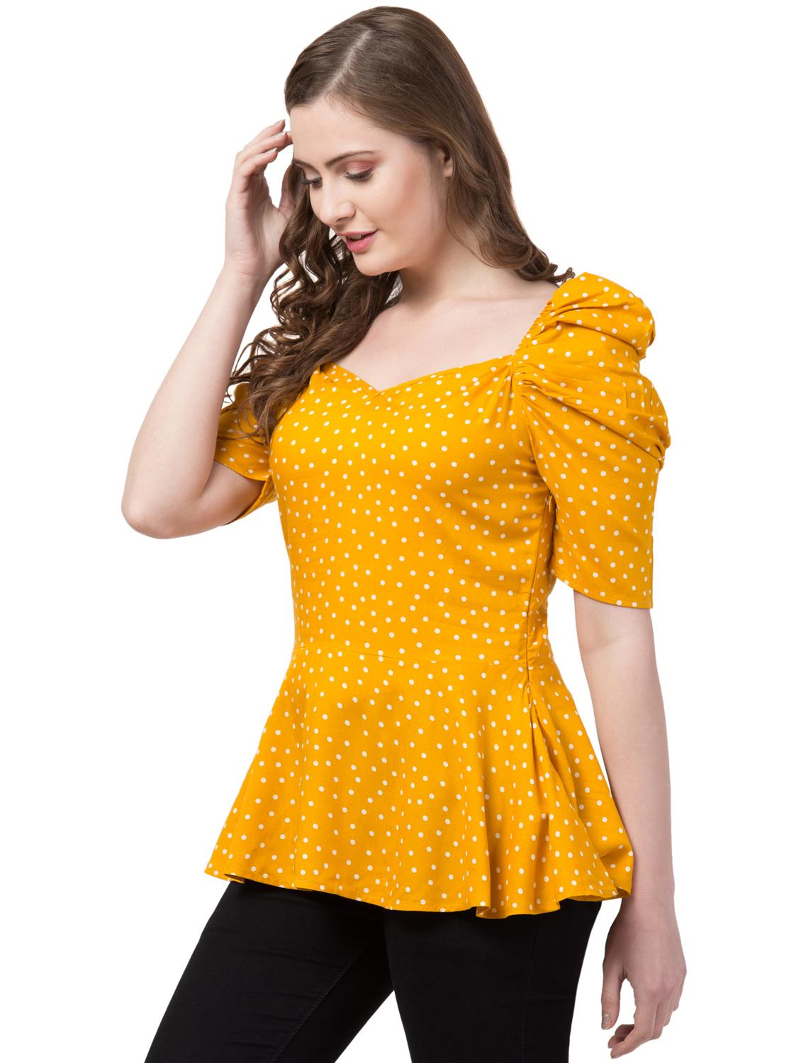 puff sleeves polka dot peplum top - 17028277 - Standard Image - 1