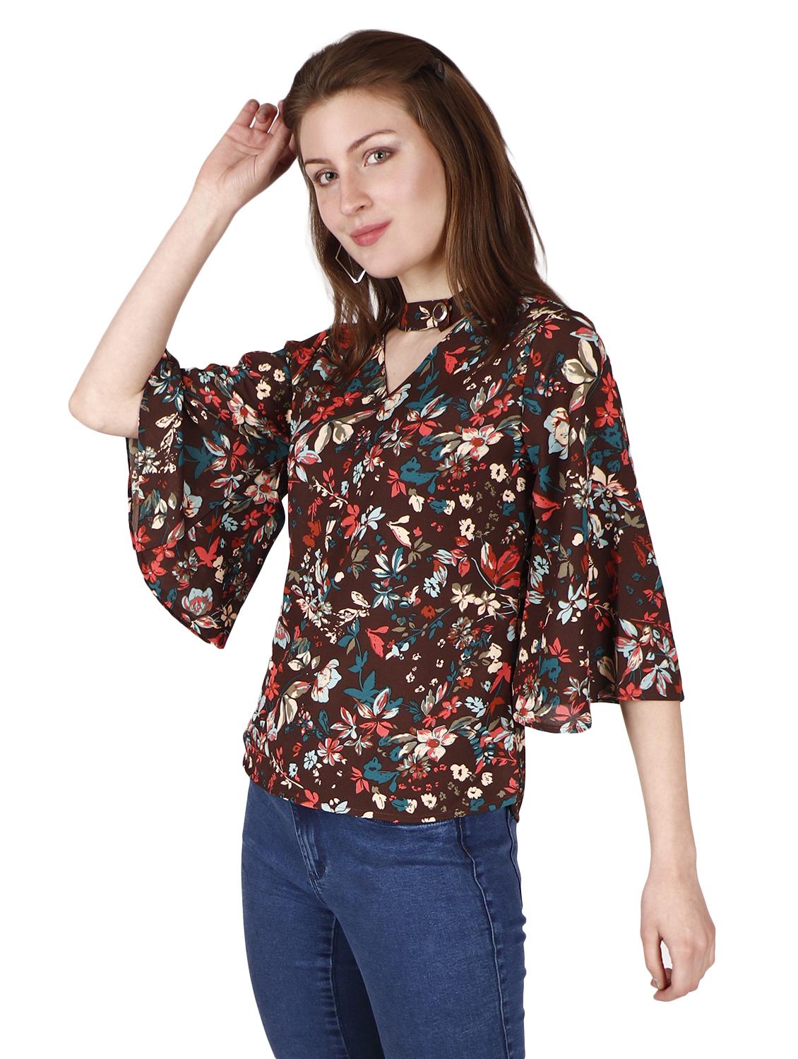 bell sleeves choker neck top - 17030001 - Standard Image - 1