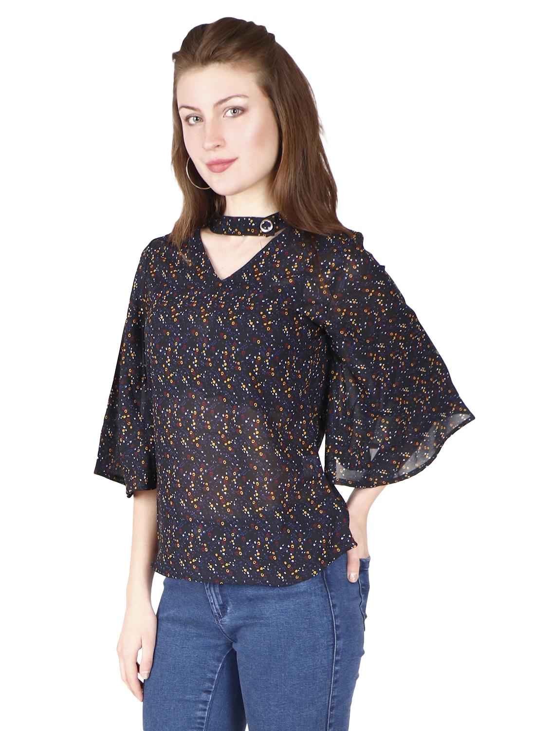 bell sleeves choker neck top - 17030002 - Standard Image - 1