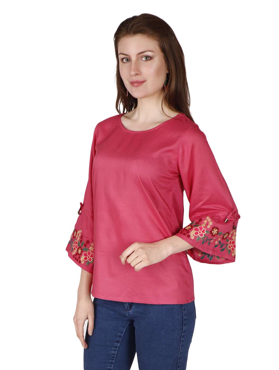 embroidered sleeves solid top  - 17030010 -  Standard Image - 1