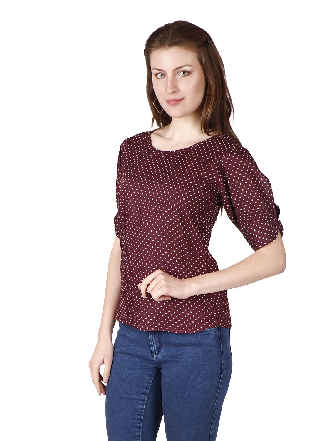 round neck polka dot top - 17030013 - Standard Image - 1