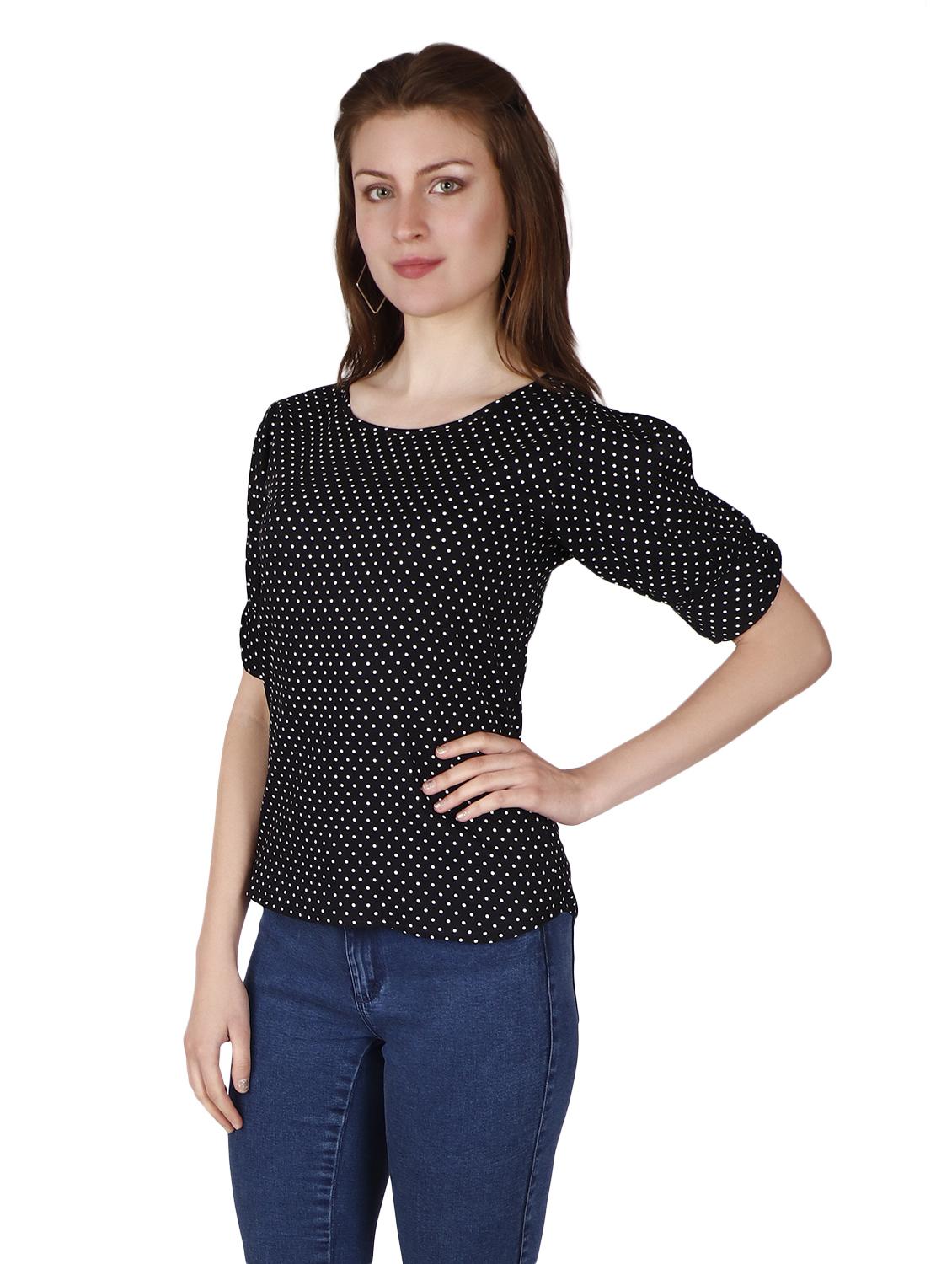 round neck polka dot top - 17030014 - Standard Image - 1