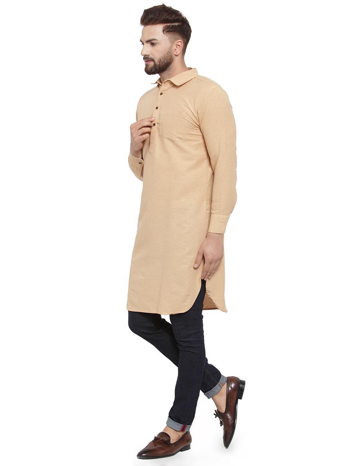 brown cotton pathani kurta - 17030356 - Standard Image - 1