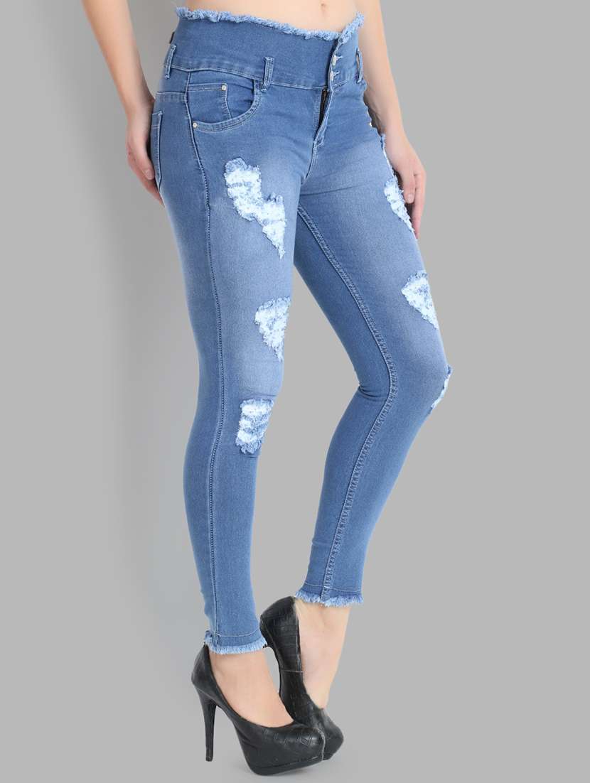 frayed hem distressed jeans - 17030376 - Standard Image - 1