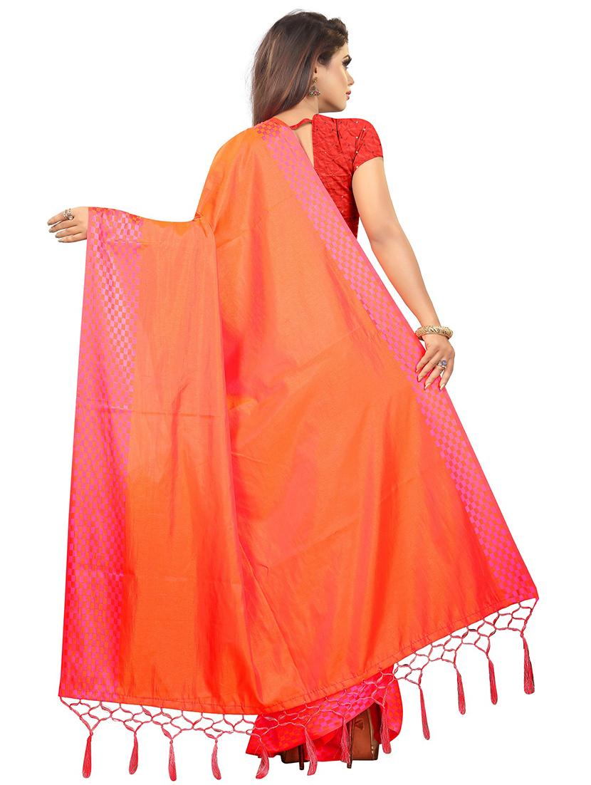 orange art silk plain saree with blouse - 17030479 - Standard Image - 1