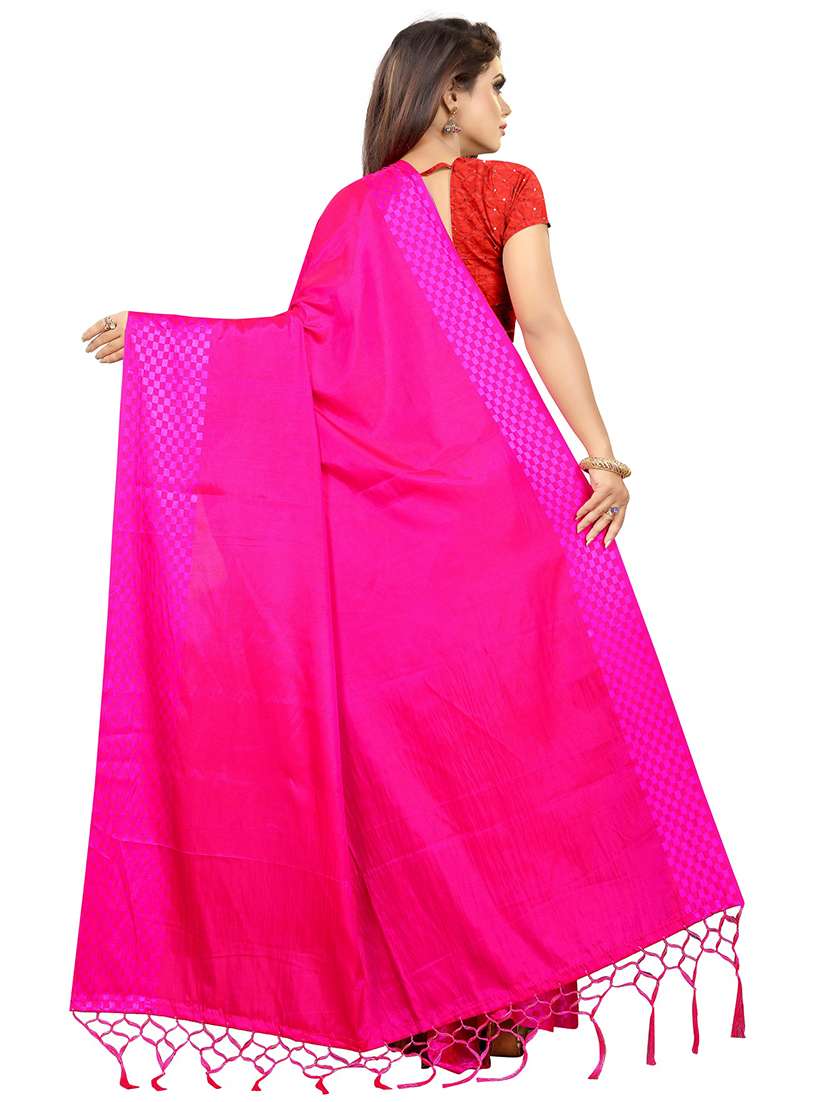 pink art silk plain saree with blouse - 17030480 -  Standard Image - 1