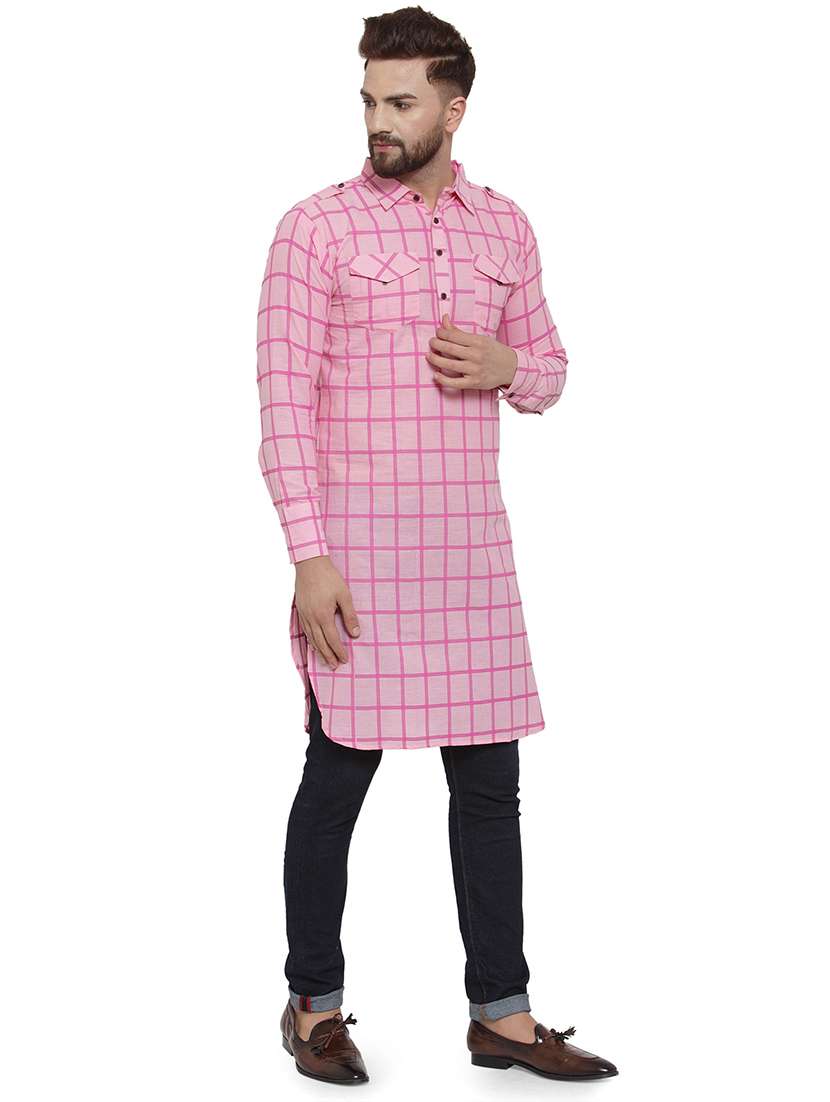 pink checkered pathani kurta - 17030843 -  Standard Image - 1