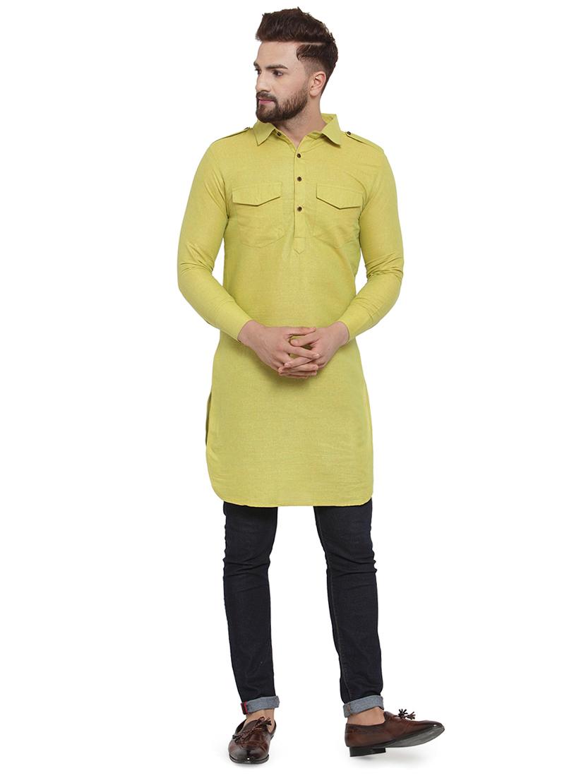 green solid pathani kurta - 17030845 - Zoom Image - 0