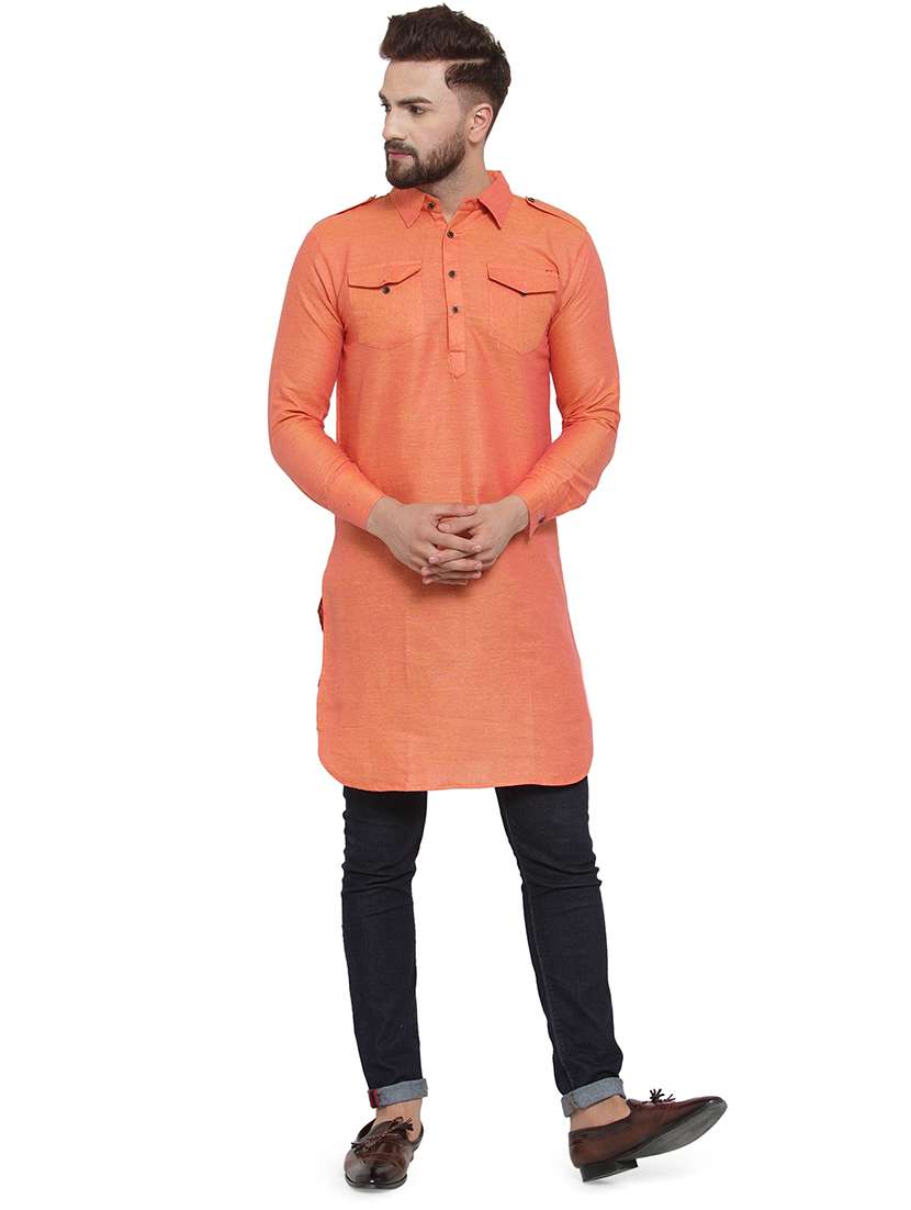orange solid pathani kurta