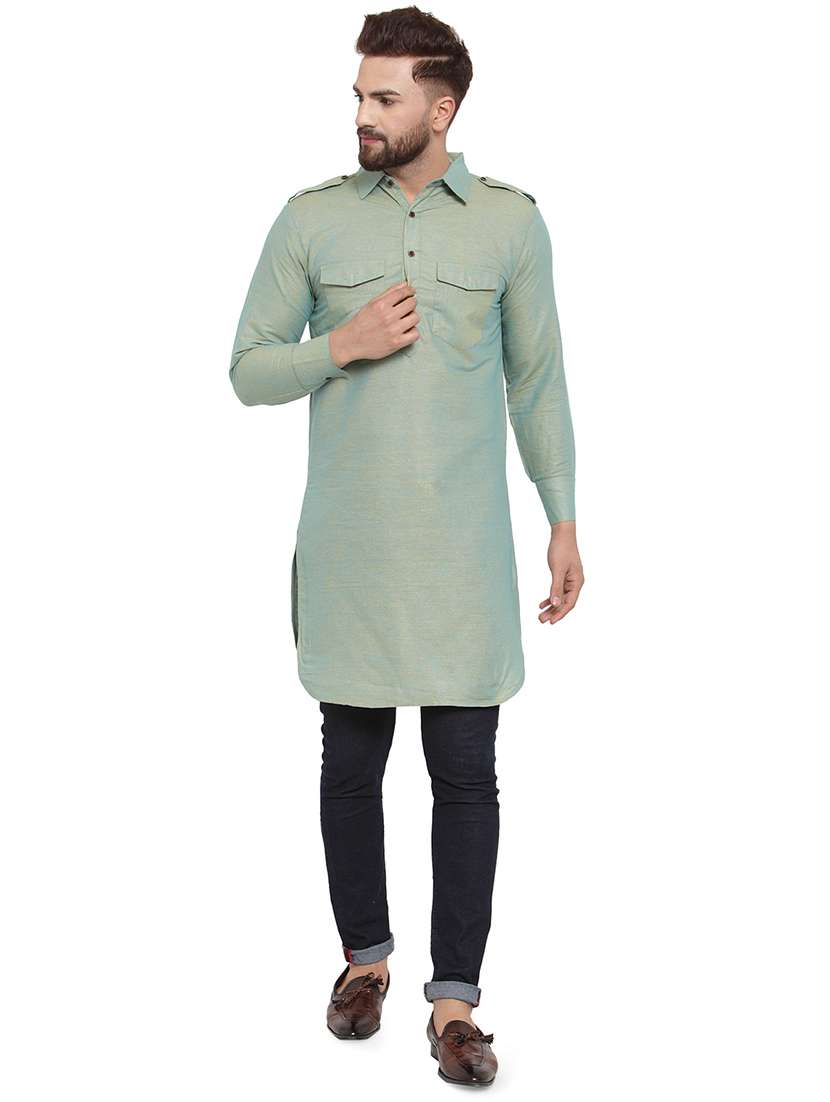 grey solid pathani kurta