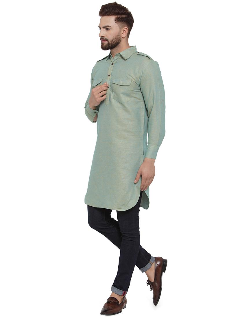 grey solid pathani kurta - 17030847 - Standard Image - 1