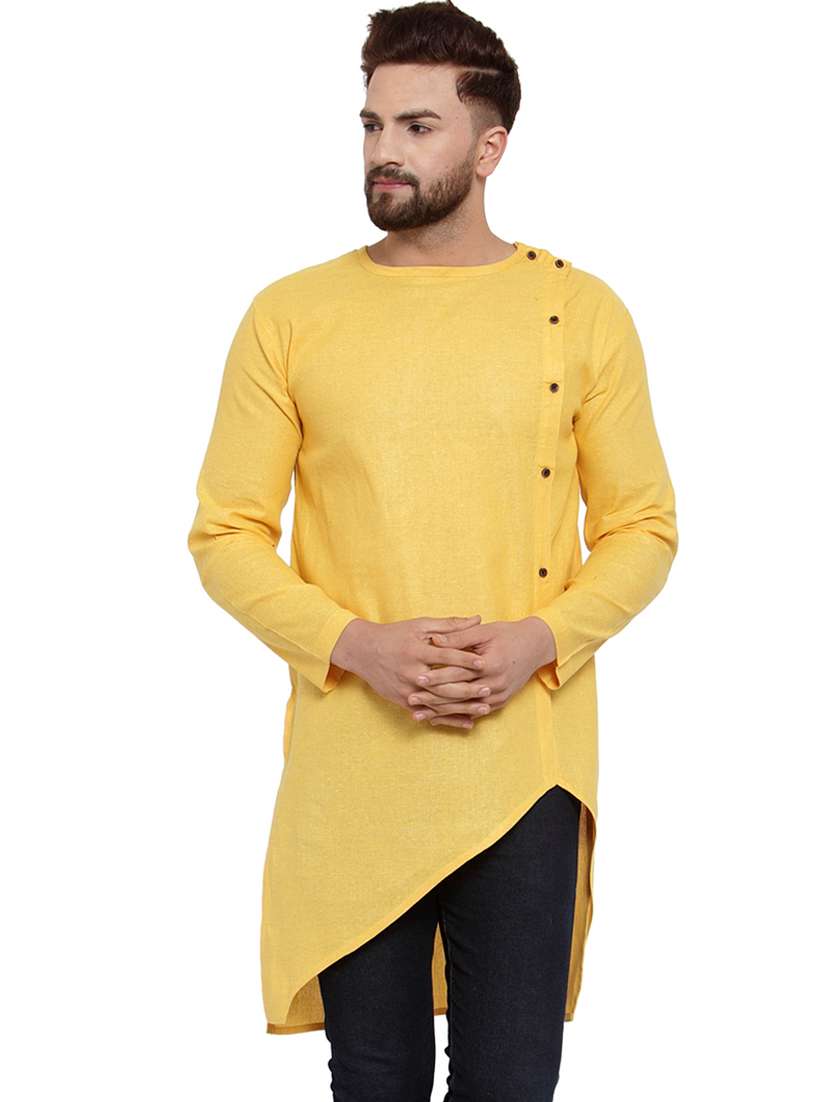 yellow solid asymmetric kurta - 17032536 - Zoom Image - 0