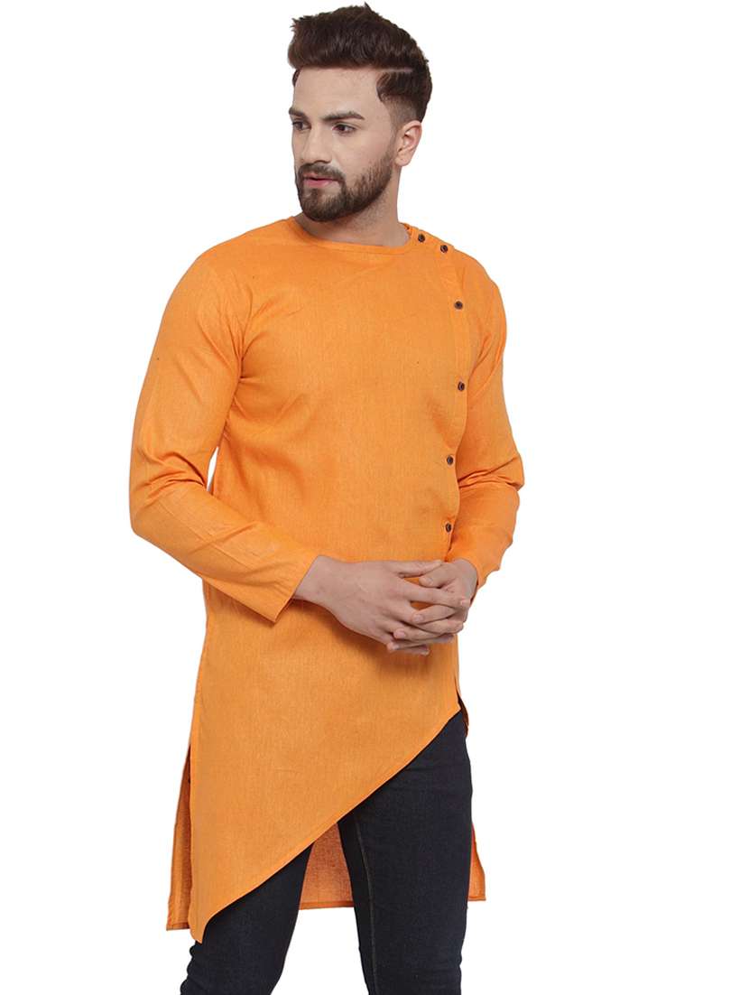orange solid asymmetric kurta - 17032537 -  Standard Image - 1