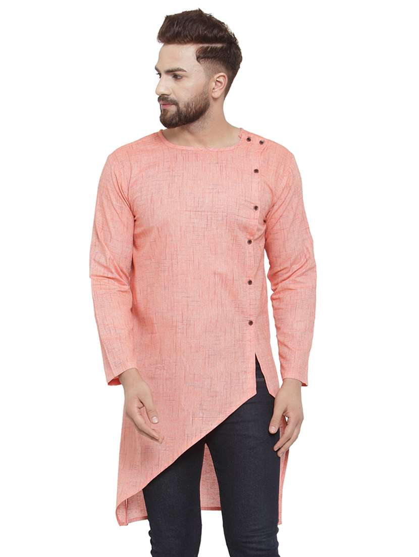 pink solid asymmetric kurta