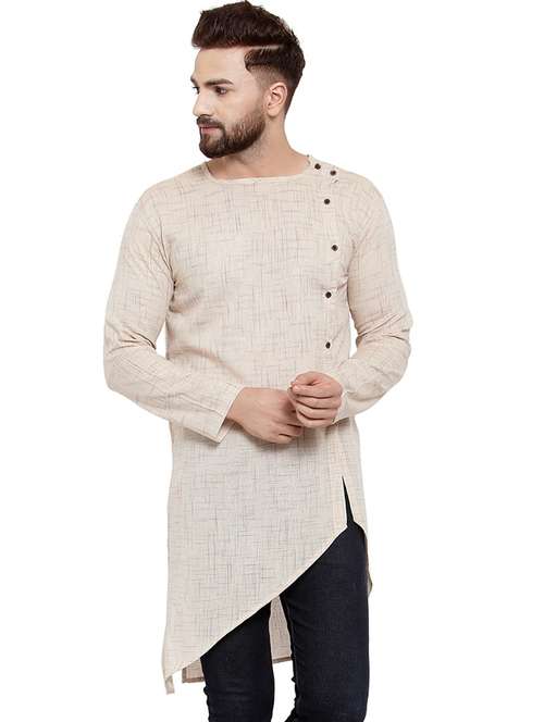 beige solid asymmetric kurta - 17032542 -  Standard Image - 0
