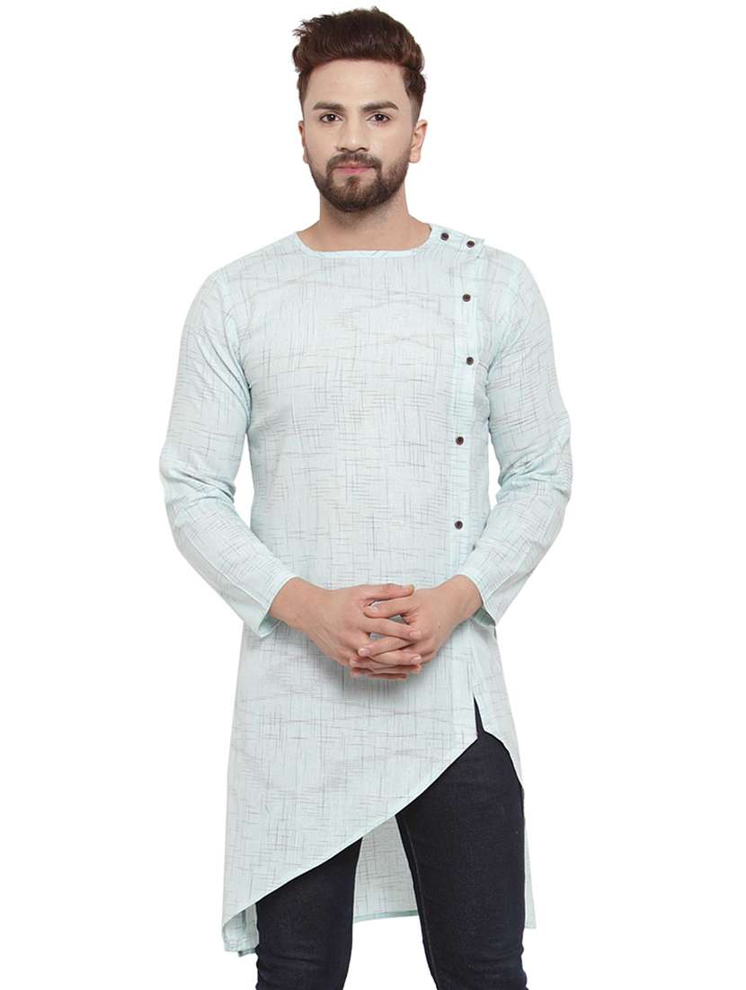 men light blue solid asymmetric kurta