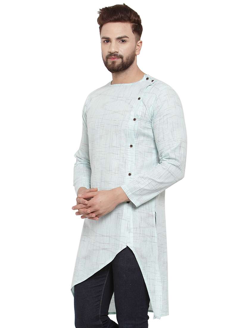 men light blue solid asymmetric kurta - 17032547 -  Standard Image - 1