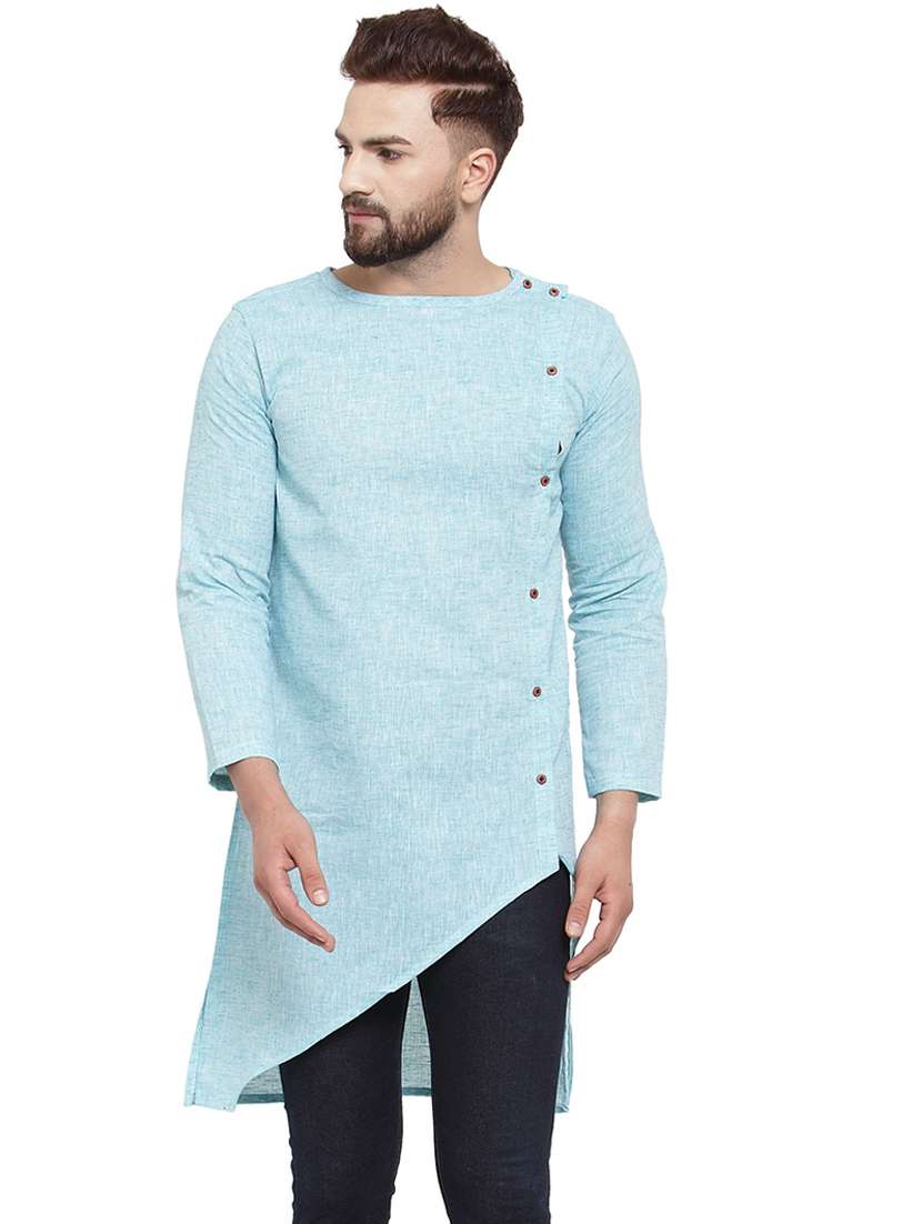 blue solid asymmetric kurta