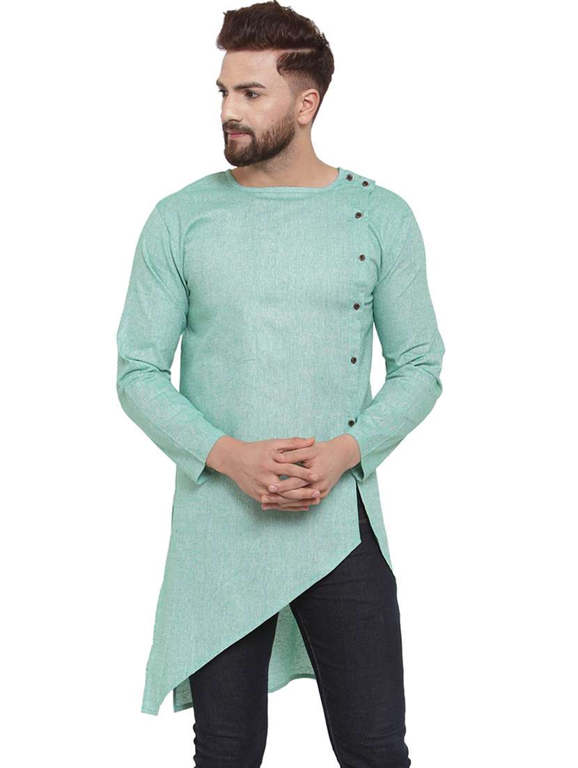 green solid asymmetric kurta