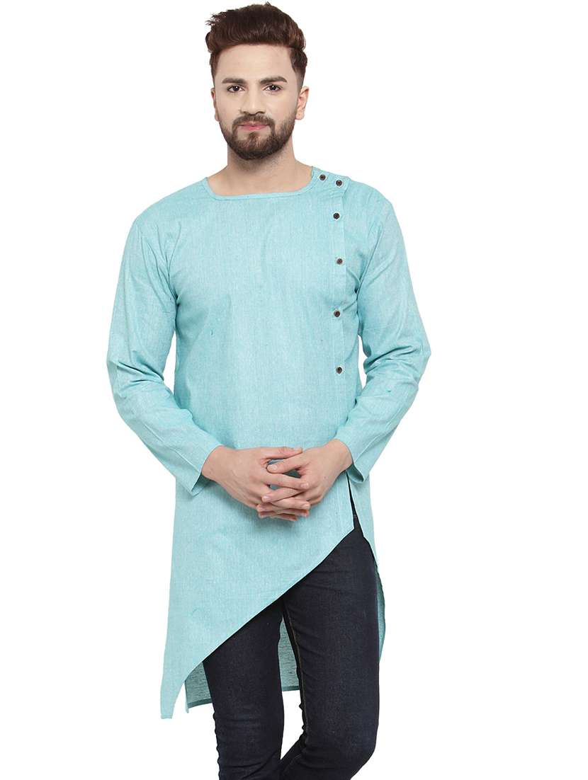 blue solid asymmetric kurta - 17032551 - Zoom Image - 0