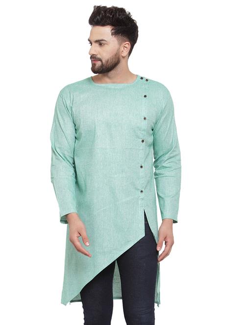 green solid asymmetric kurta - 17032552 -  Standard Image - 0