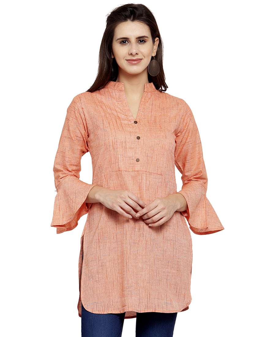 solid bell sleeves straight kurti - 17035118 - Zoom Image - 0