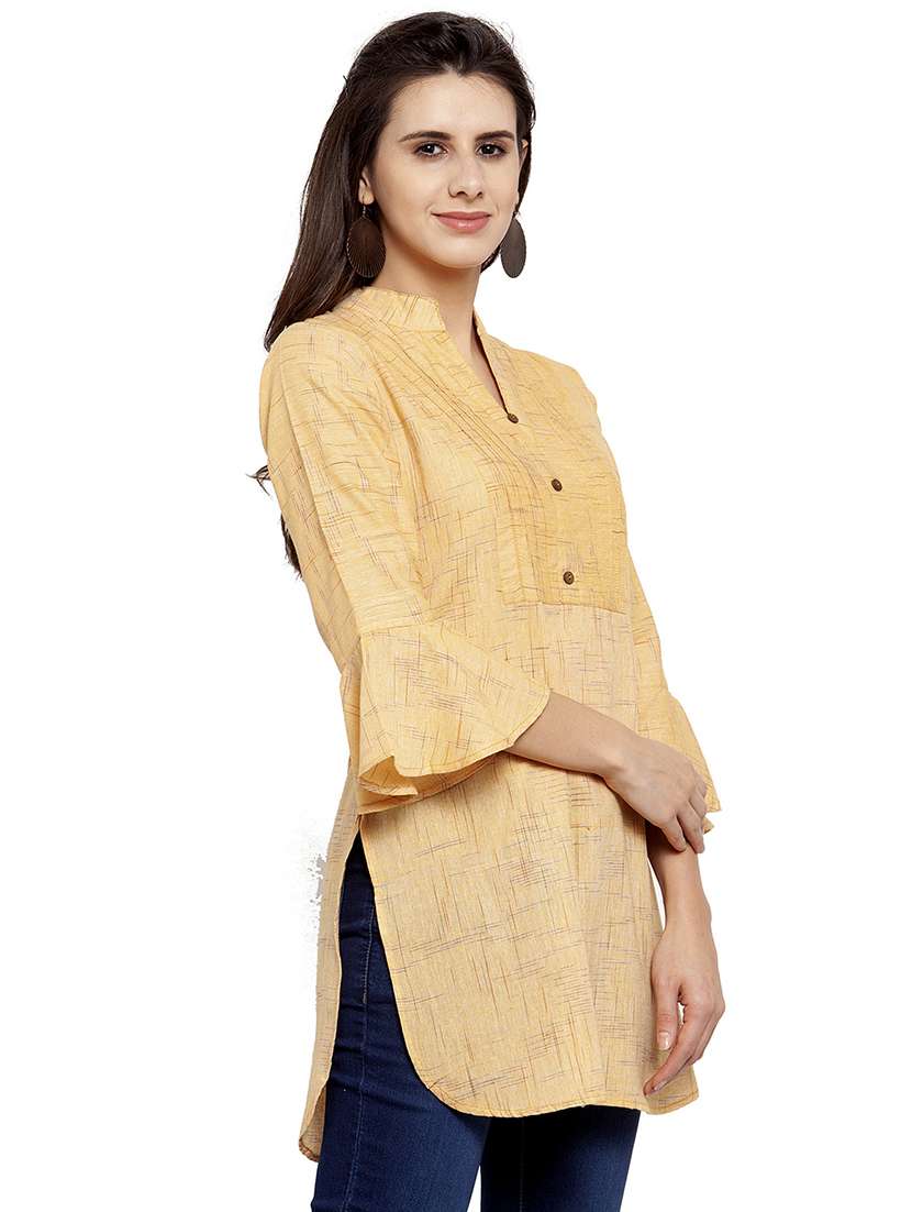 solid bell sleeves straight kurti - 17035119 -  Standard Image - 1