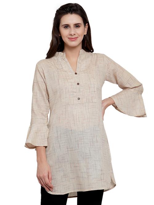 solid bell sleeves straight kurti - 17035120 -  Standard Image - 0