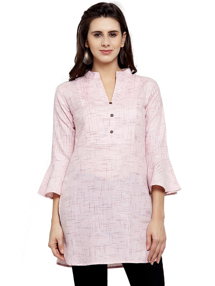 women pink mandarin neck straight kurti - 17035121 - Zoom Image - 0