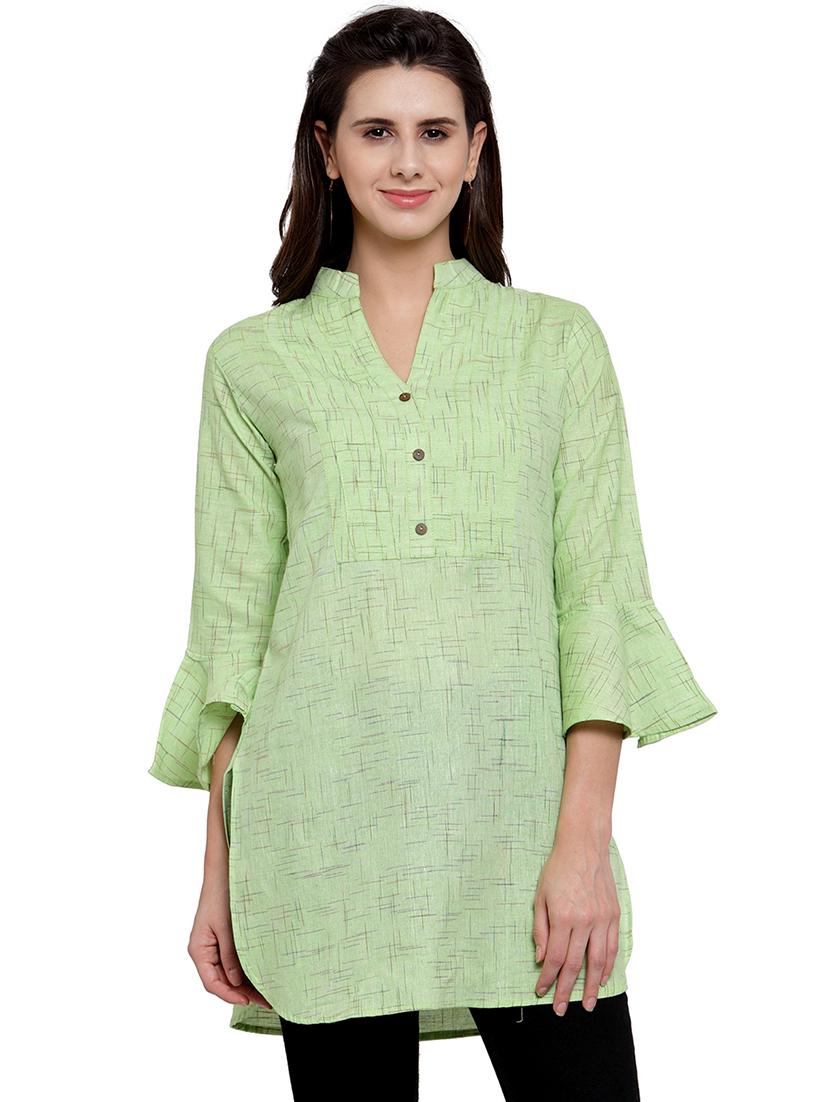 solid bell sleeves straight kurti - 17035122 -  Zoom Image - 0
