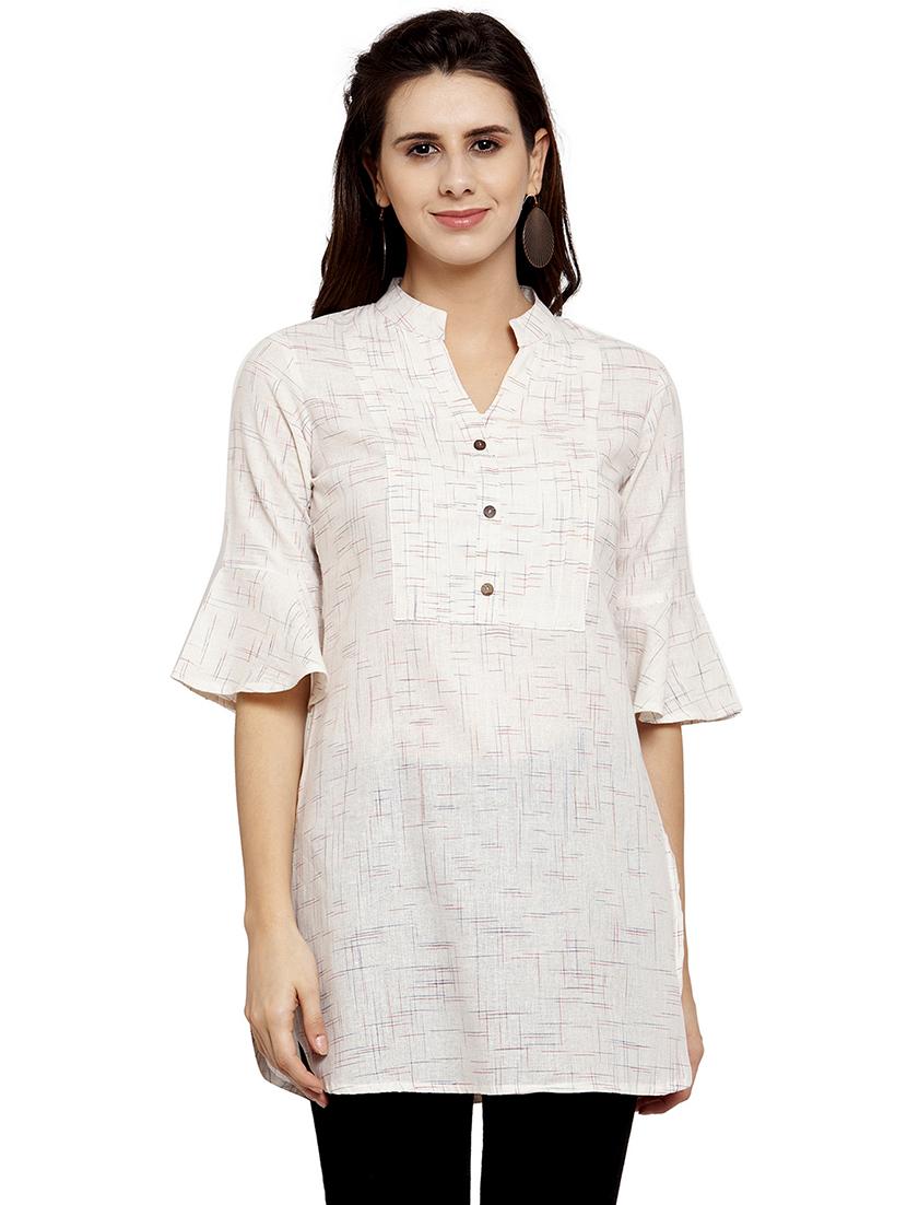 solid bell sleeves straight kurti - 17035124 - Zoom Image - 0