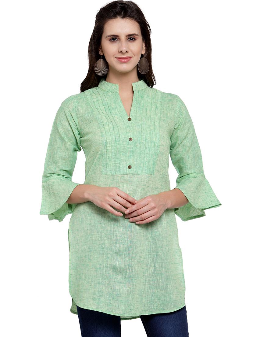 solid bell sleeves straight kurti - 17035127 -  Zoom Image - 0
