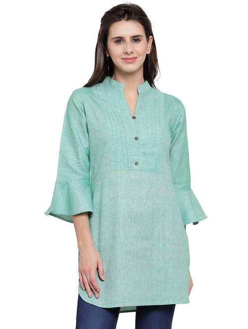 solid bell sleeves straight kurti - 17035128 - Standard Image - 0