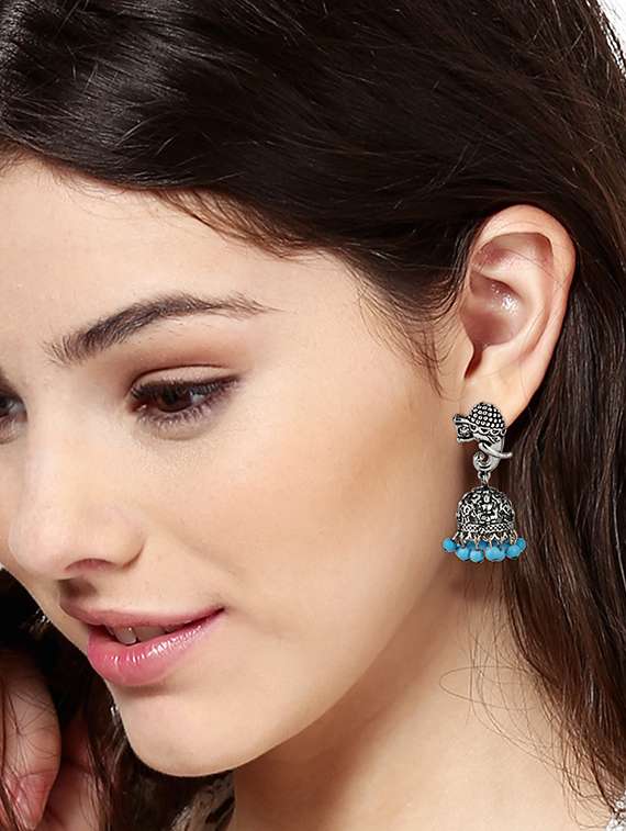 silver metal jhumka earring - 17041267 - Standard Image - 1
