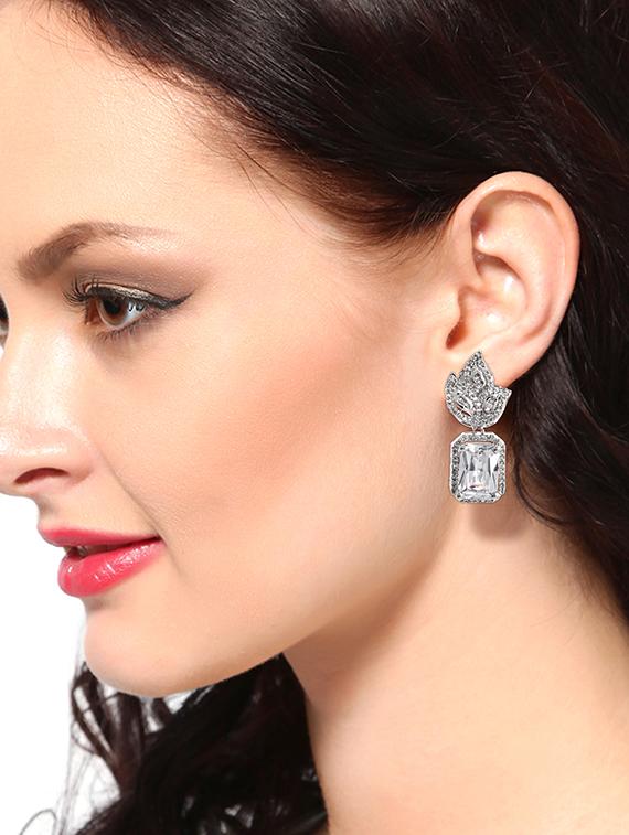 silver metal drop earring - 17041314 - Standard Image - 1