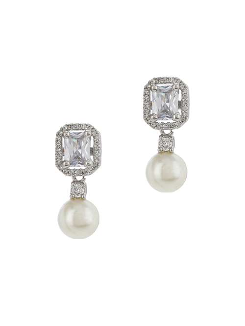 silver metal drop earring - 17041350 - Standard Image - 0