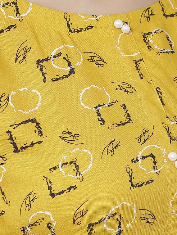 women yellow printed short sleeve a-line dress - 17059279 - Standard Image - 4