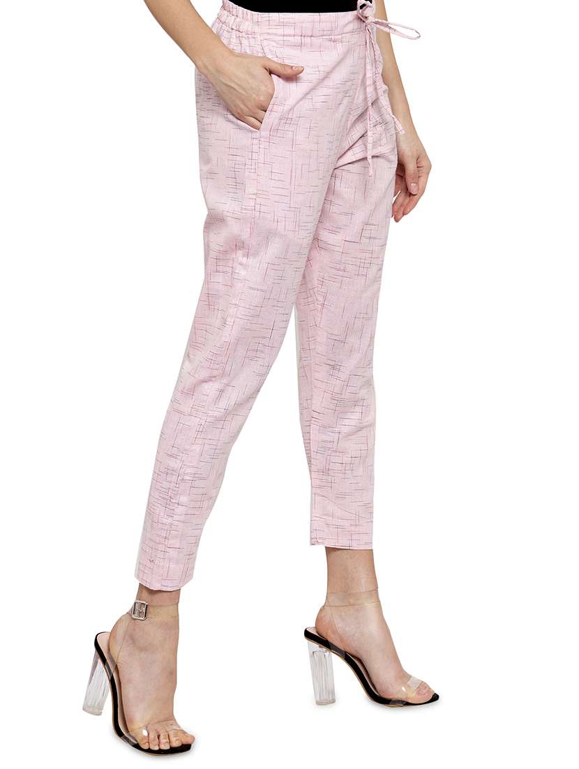 self design flat front cigarette pants - 17060634 -  Standard Image - 1