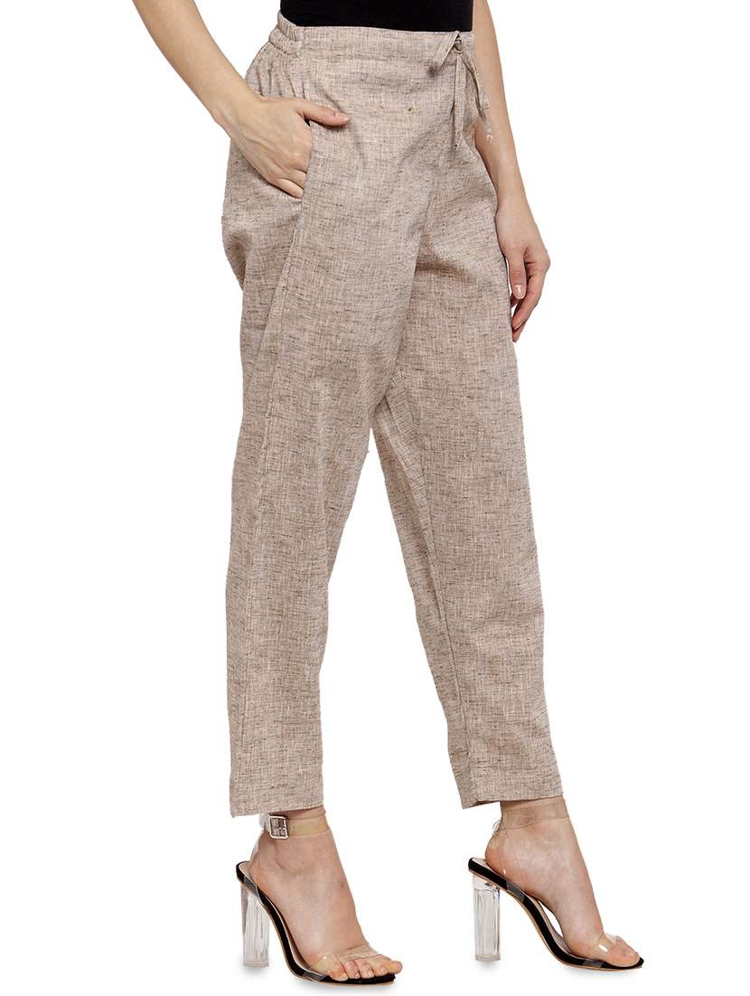 women self design calf length tailored pants - 17060966 - Standard Image - 1