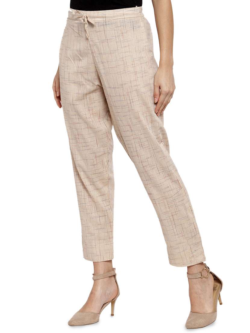 women self design calf length tailored pants - 17060970 - Standard Image - 1