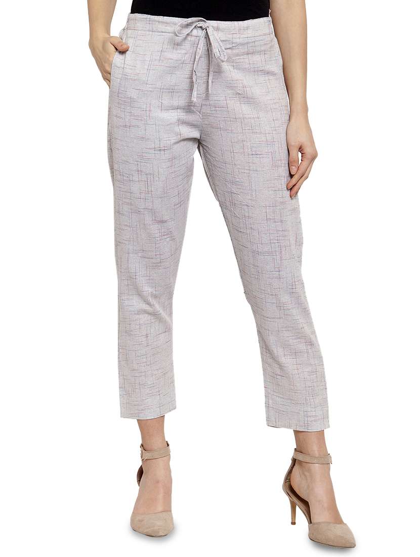 women self design calf length tailored pants