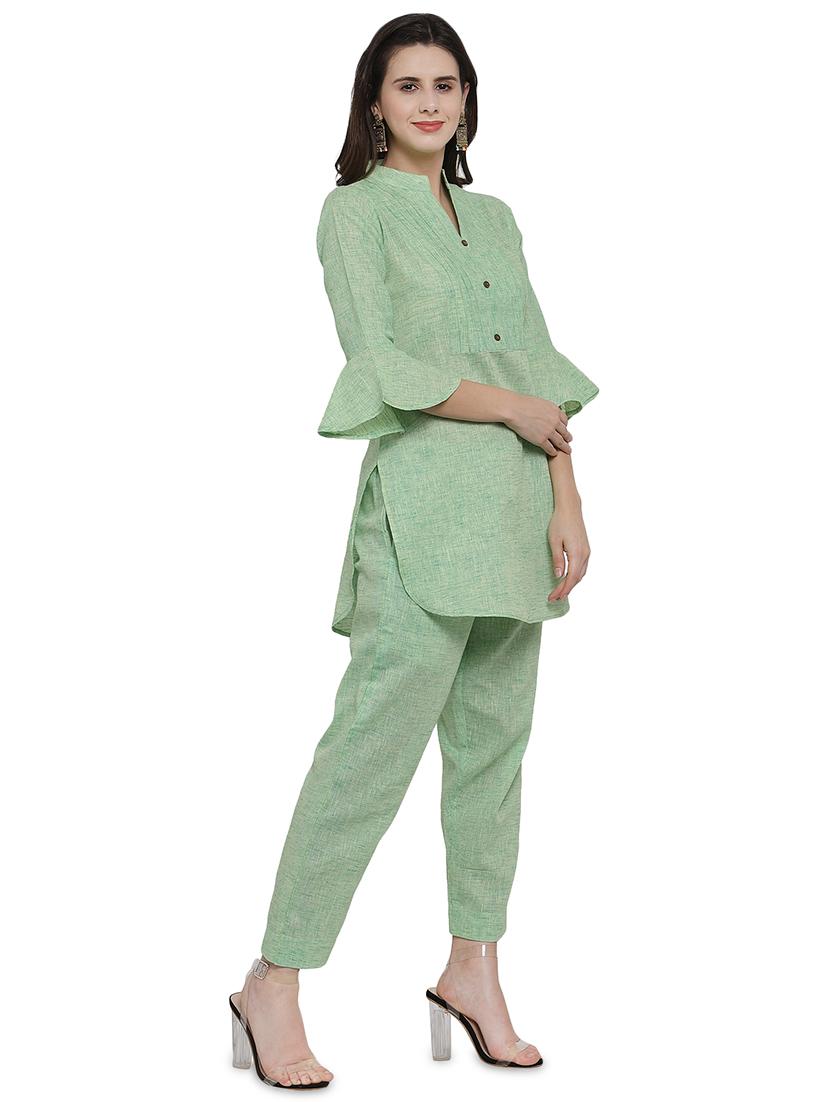 women solid bell sleeve ethnic co-ord set - 17062109 - Standard Image - 1
