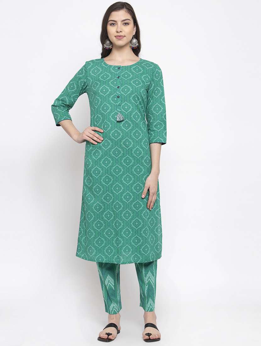 printed straight kurta pant set