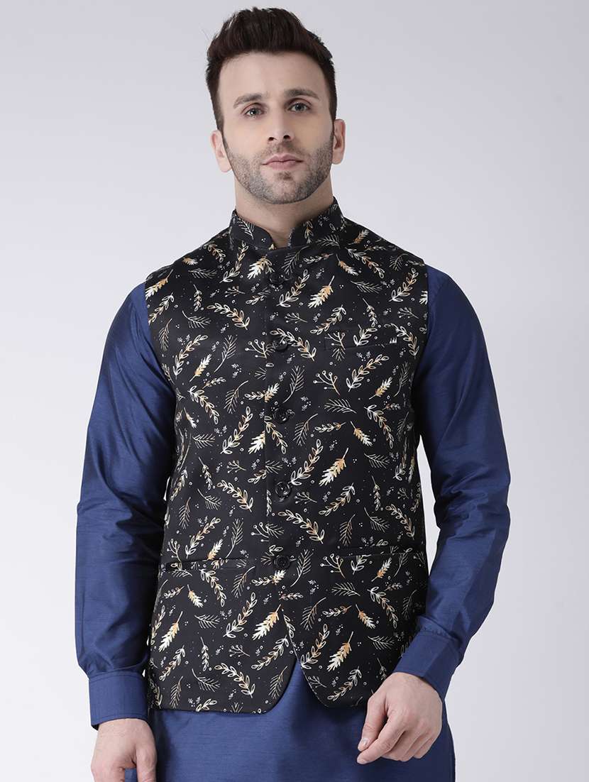 black printed nehru jacket