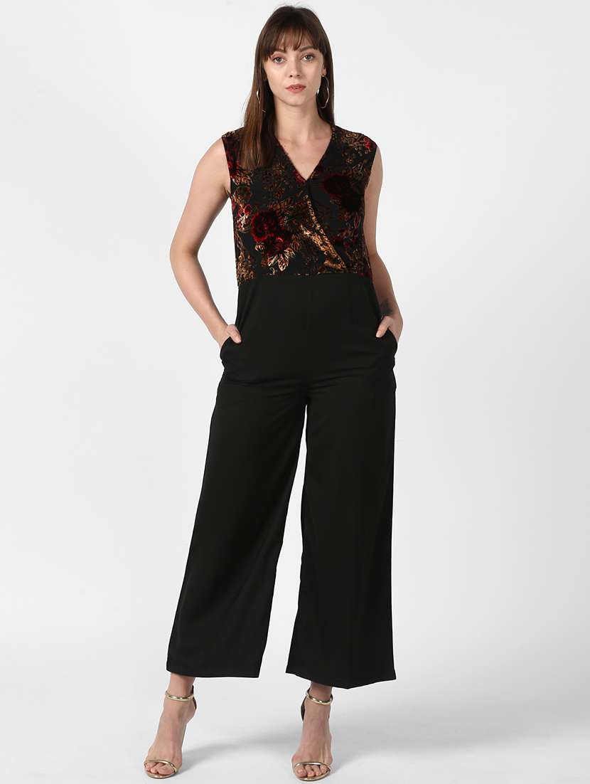 floral embroidered full leg jumpsuit