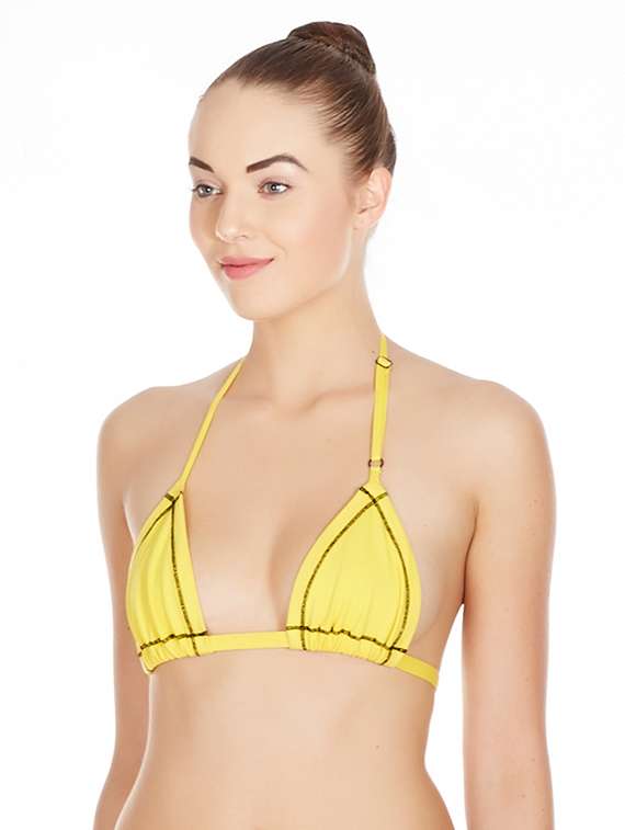 yellow halter neck solid bra - 17068196 - Standard Image - 1