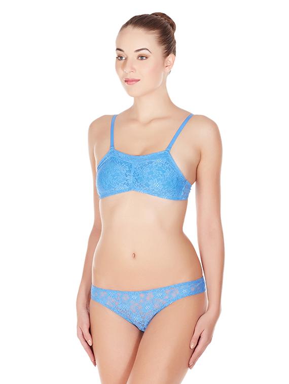 blue solid bras and panty set - 17068258 -  Standard Image - 1