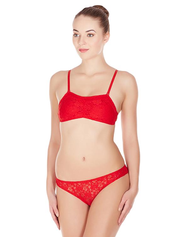 red solid bras and panty set - 17068260 -  Standard Image - 1