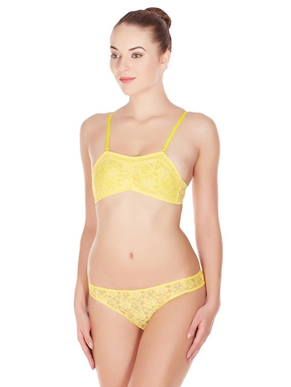 yellow solid bras and panty set - 17068262 - Standard Image - 1