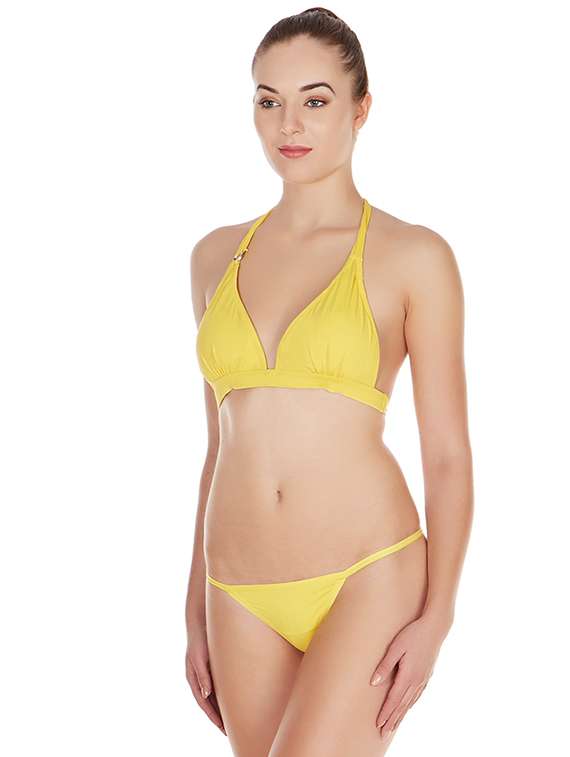 yellow solid bras and panty set - 17068267 -  Standard Image - 1